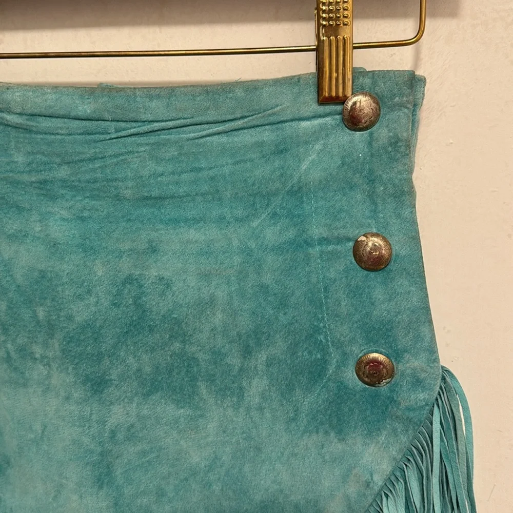 Austin Collection Turquoise Suede Fringe Skirt - Picture 2 of 4